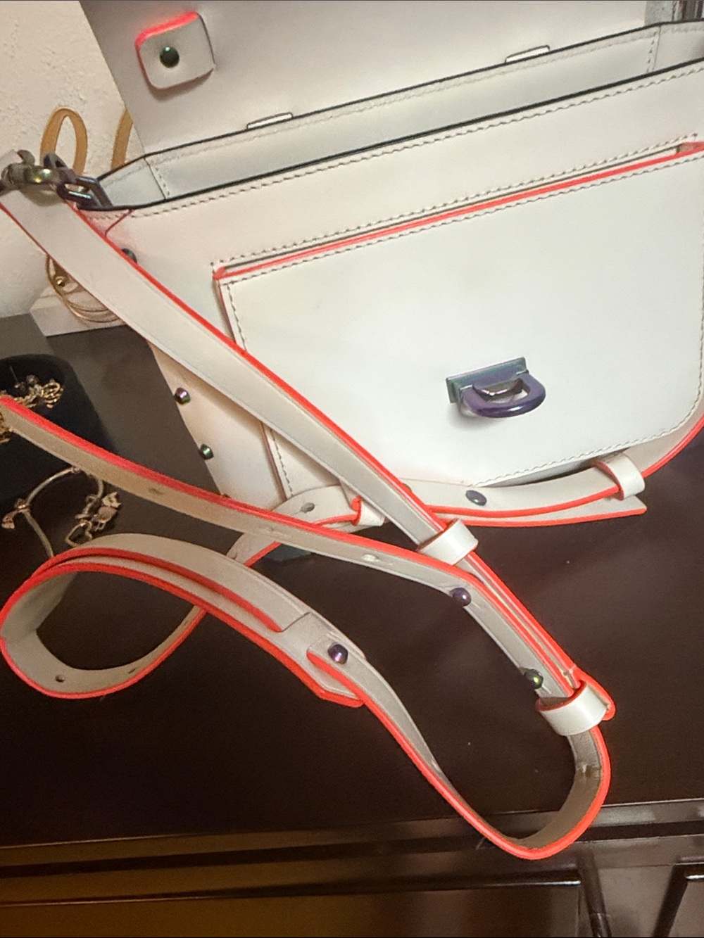 Michael Kors White Satchel with Neon Pink and Orange Trim - Picture 4 of 7
